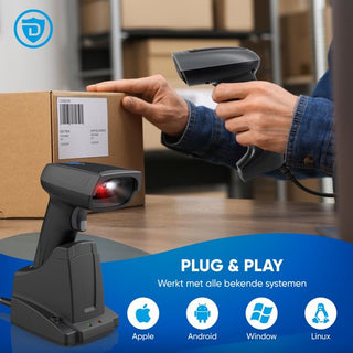 Barcode Scanner Draadloos - 1D Barcodes Scannen - Bluetooth & USB - Handscanner - Met Laadstation Houder - Zwart