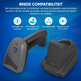 Barcode Scanner Draadloos - 1D Barcodes Scannen - Bluetooth & USB - Handscanner - Met Laadstation Houder - Zwart