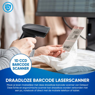 Barcode Scanner Draadloos - 1D Barcodes Scannen - Bluetooth & USB - Handscanner - Met Laadstation Houder - Zwart