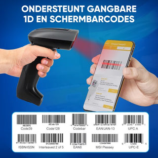 Barcode Scanner Draadloos - 1D Barcodes Scannen - Bluetooth & USB - Handscanner - Met Laadstation Houder - Zwart