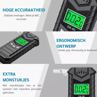 Detepo Digitale Alcoholtester - Geschikt voor Frankrijk - Alcoholmeter - Oplaadbaar met USB - Blaastest Alcohol Meter - Ademtest om je Alcoholpromillage mee te Testen - Met Extra Mondstukjes